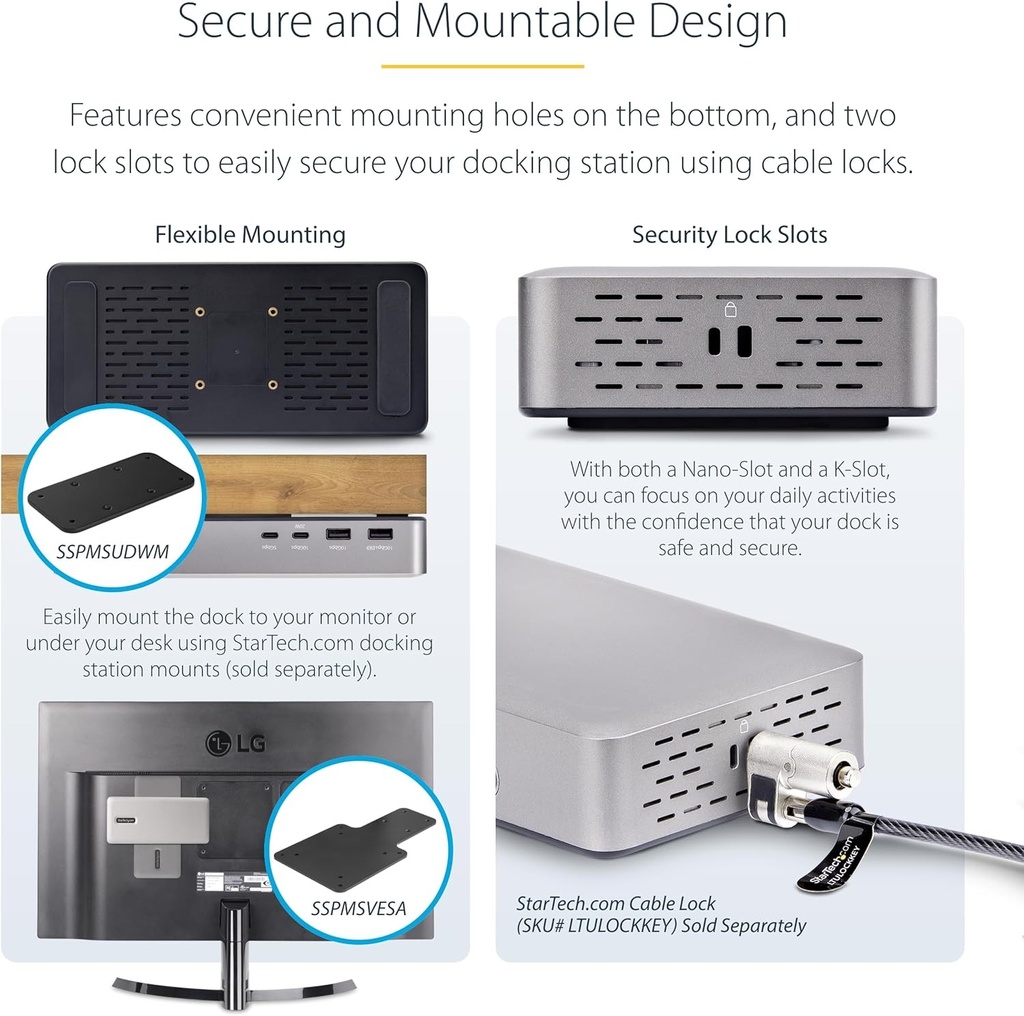 StarTech USB4 Docking Station, USB-C 40Gbps, Dual HDMI Video, Tot 2x 4K 60Hz 4:4:4 (RGB) of 2x 4K 120Hz 4:2:2, Multi-Monitor Dock, 6x USB, 2.5GbE, 100W PD