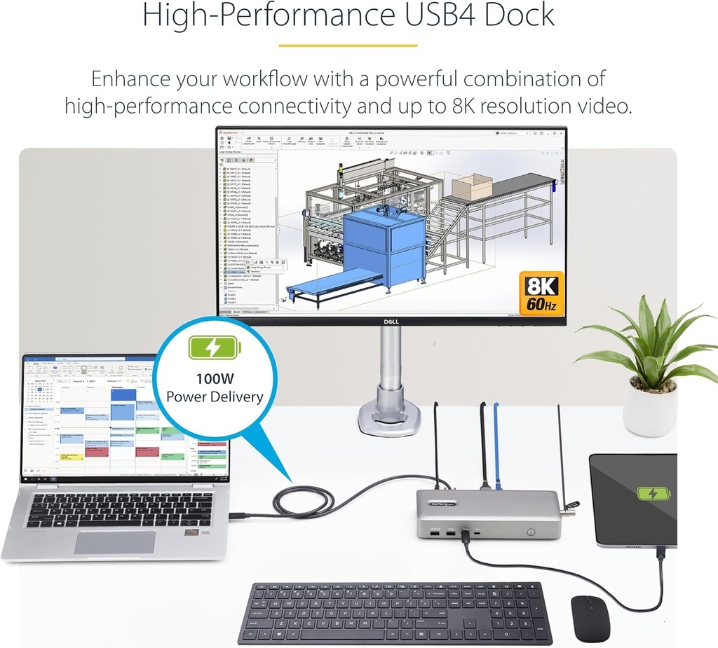 StarTech USB4 Docking Station, USB-C 40Gbps, Dual HDMI Video, Tot 2x 4K 60Hz 4:4:4 (RGB) of 2x 4K 120Hz 4:2:2, Multi-Monitor Dock, 6x USB, 2.5GbE, 100W PD