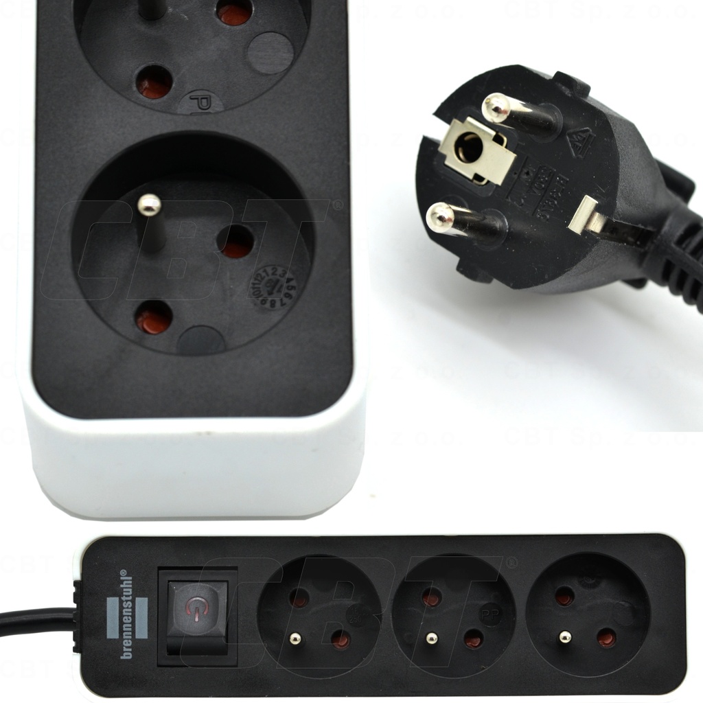 Ecolor Stekkerdoos 3-voudig aan/uit knop zwart/wit 1.5M