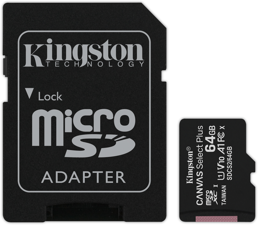 Kingston Micro SD kaart + adapter 64Gb 100Mb/s